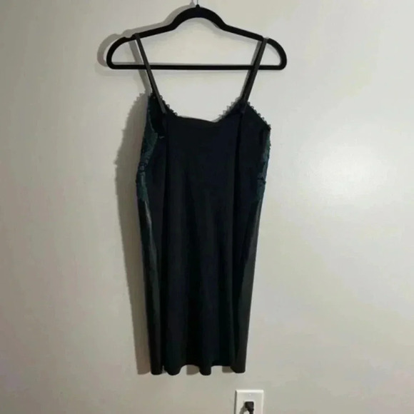 Zara Black Green Faux Leather Crochet  Slip Mini Dress medium 8843/722 - Picture 5 of 5